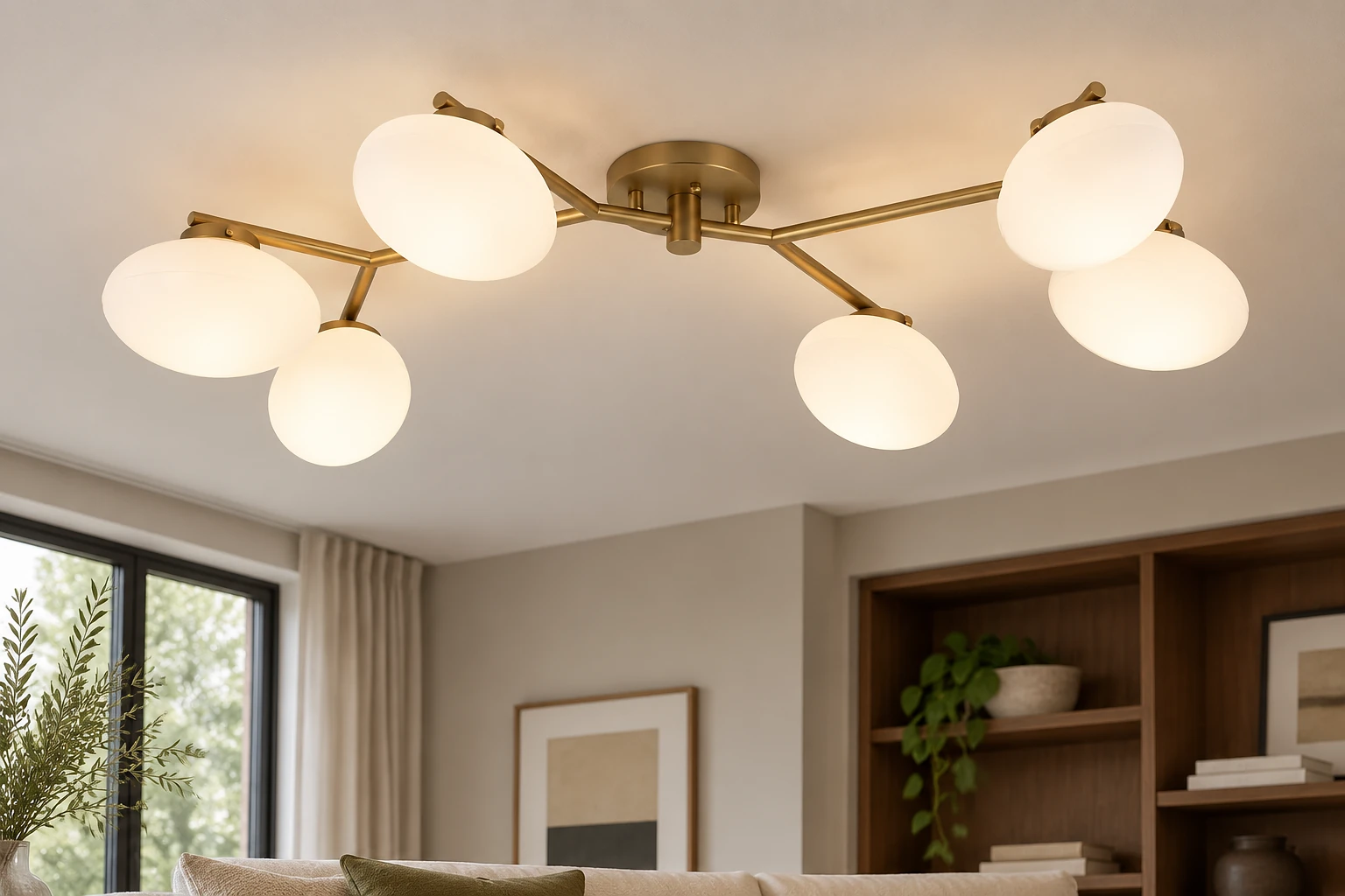 Contemporary 6-Light Branch Frosted Glass Semi-Flush Mount