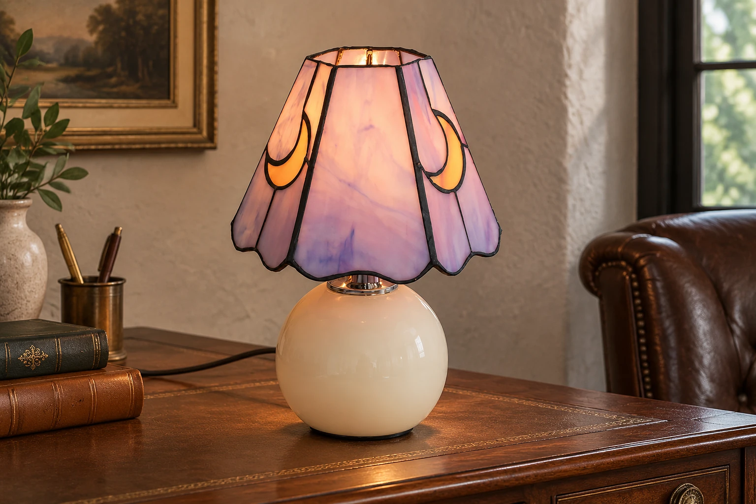 Fiorella Mushroom Moon Tiffany Stained Glass Table Light