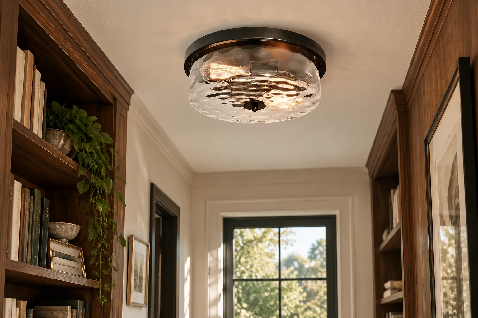 Hammered Glass Flush Mount Ceiling Light