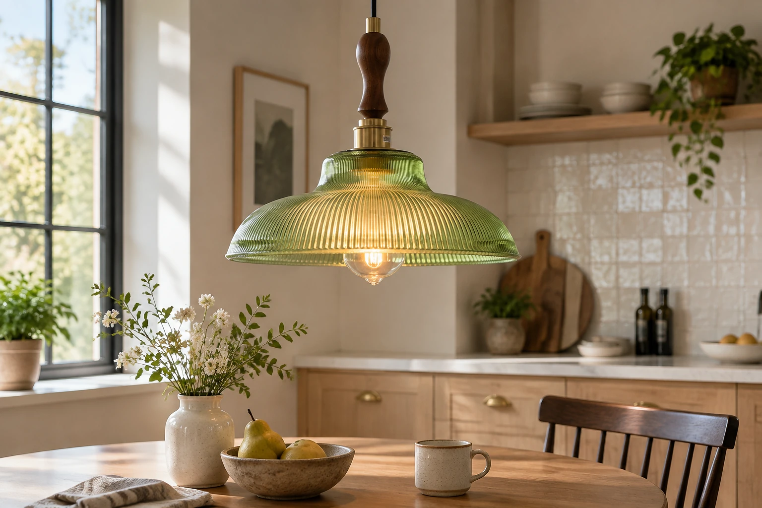Elowen Mid-Century Vintage Ribbed Glass Bell Pendant Light