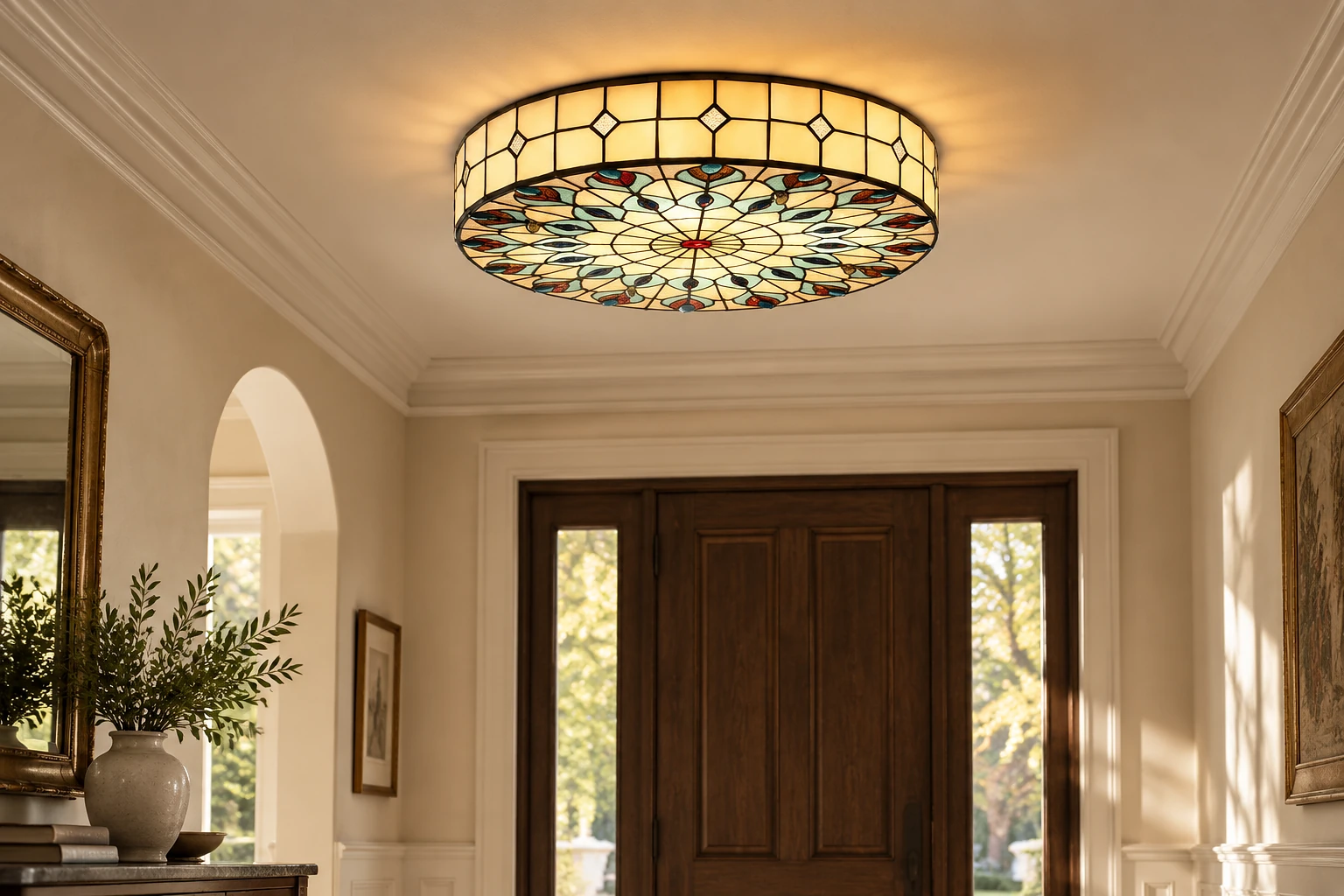 Rowena Vintage Tiffany Stained Glass Ceiling Light