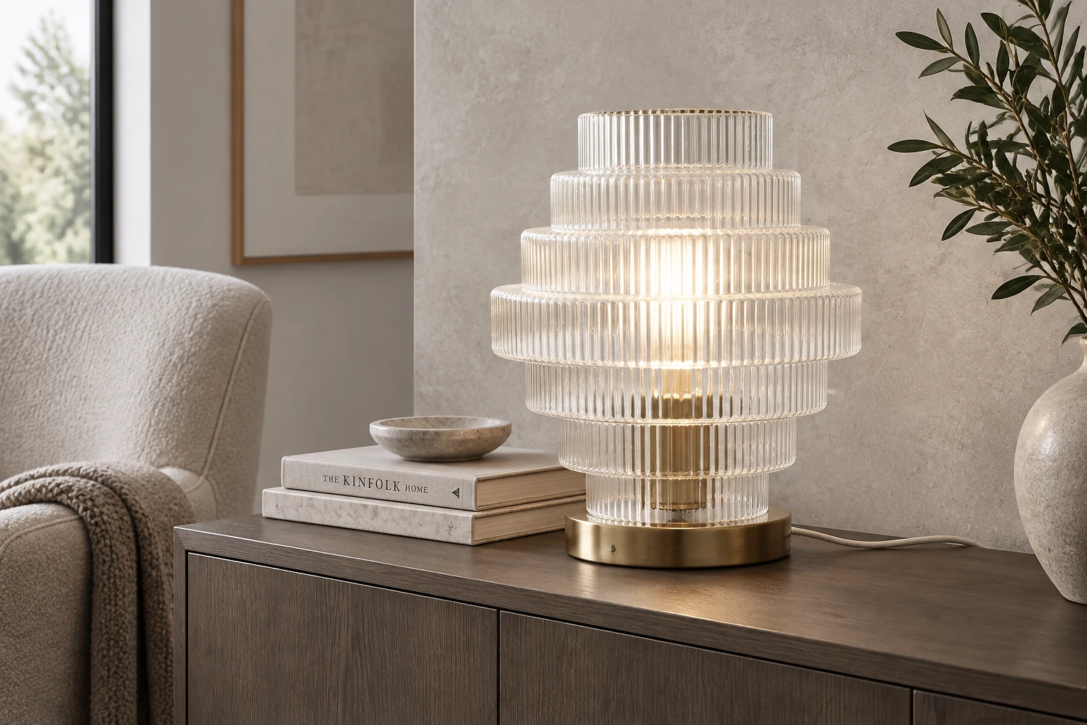 Javier Transparent Ribbed Glass Table Lamp