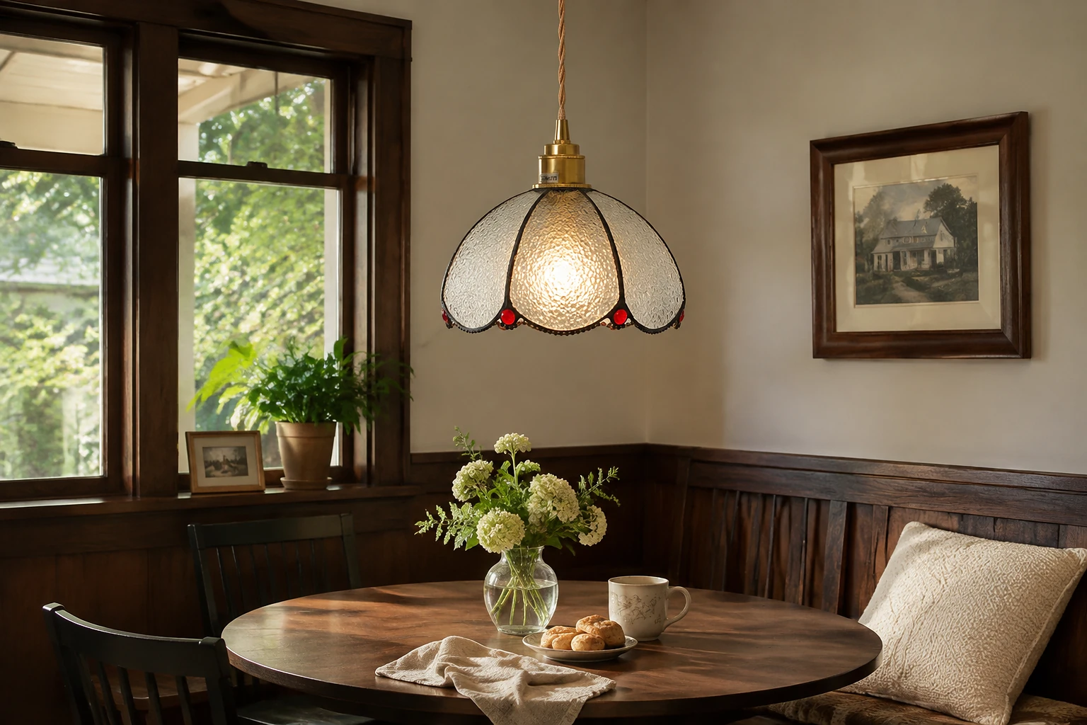 Vintage Stained Glass Dome Tiffany Pendant Light
