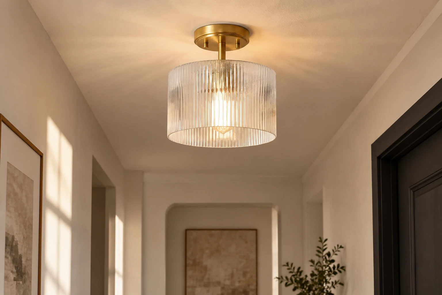 Calliope Ribbed Clear Glass Flush Ceiling Light