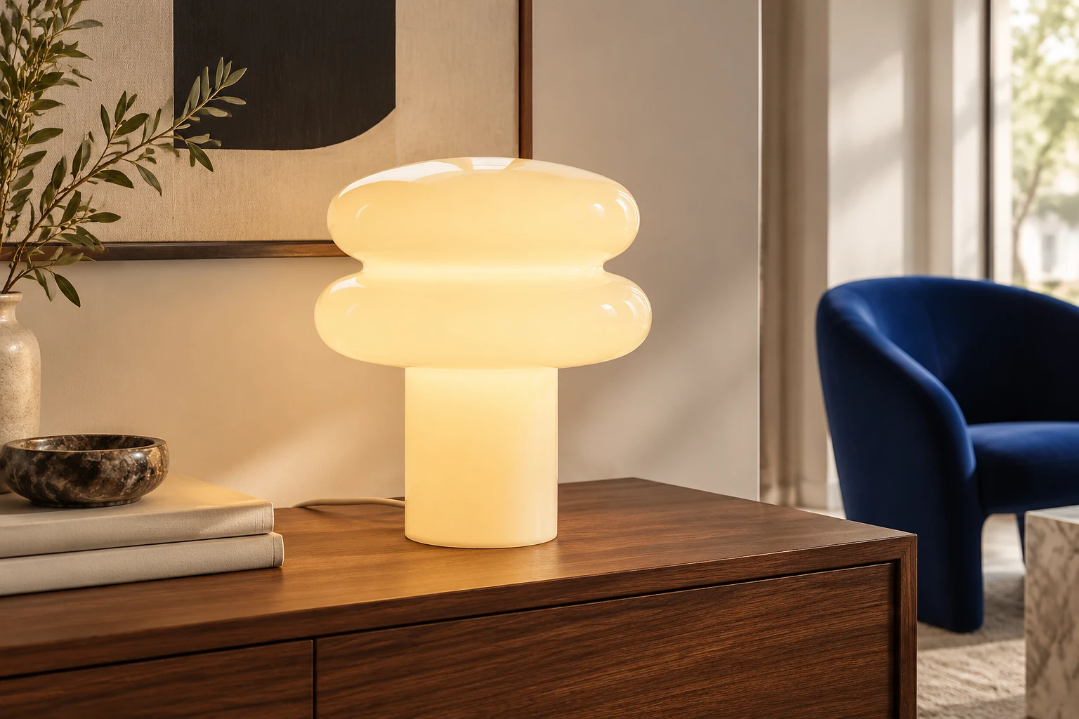Bruno Bauhaus Mushroom Opal Glass Table Lamp