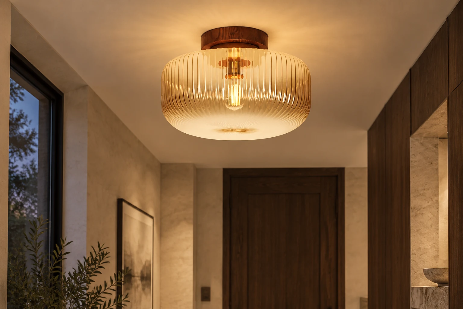 Vintage Textured Amber Glass Ceiling Light