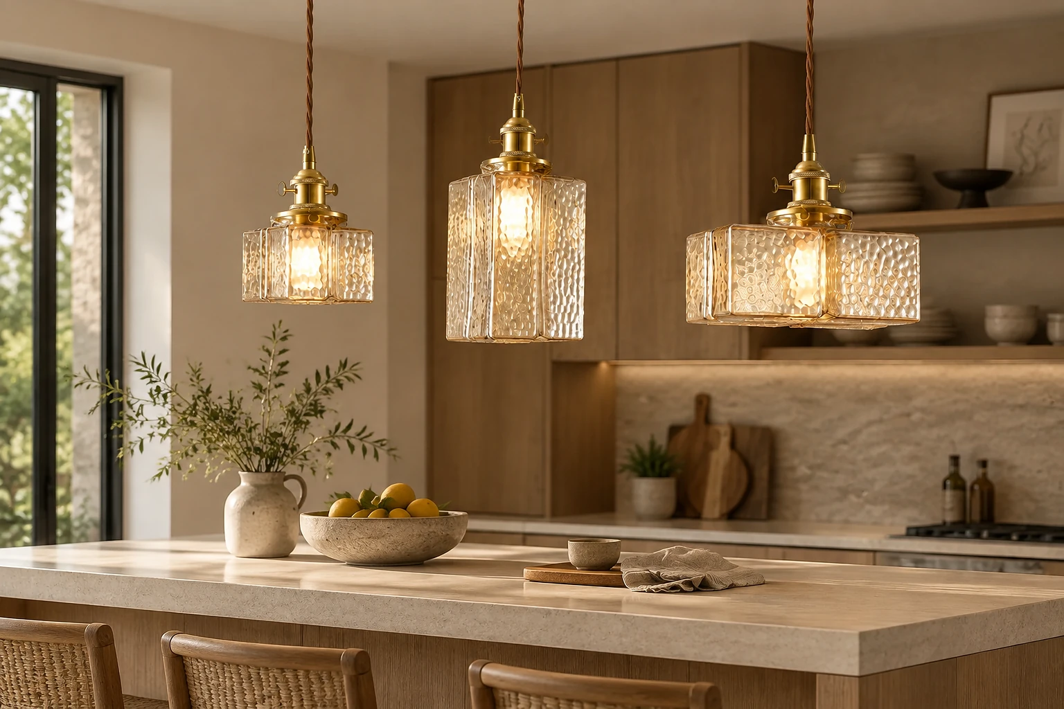 Jewel Modern Japanese Style Cube Hammered Glass Pendant Light