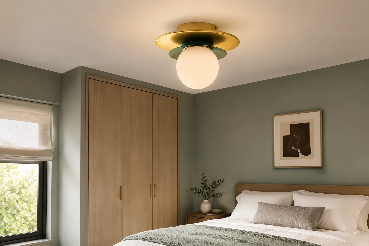 Modern Layered Brass Opal Glass Ceiling Light