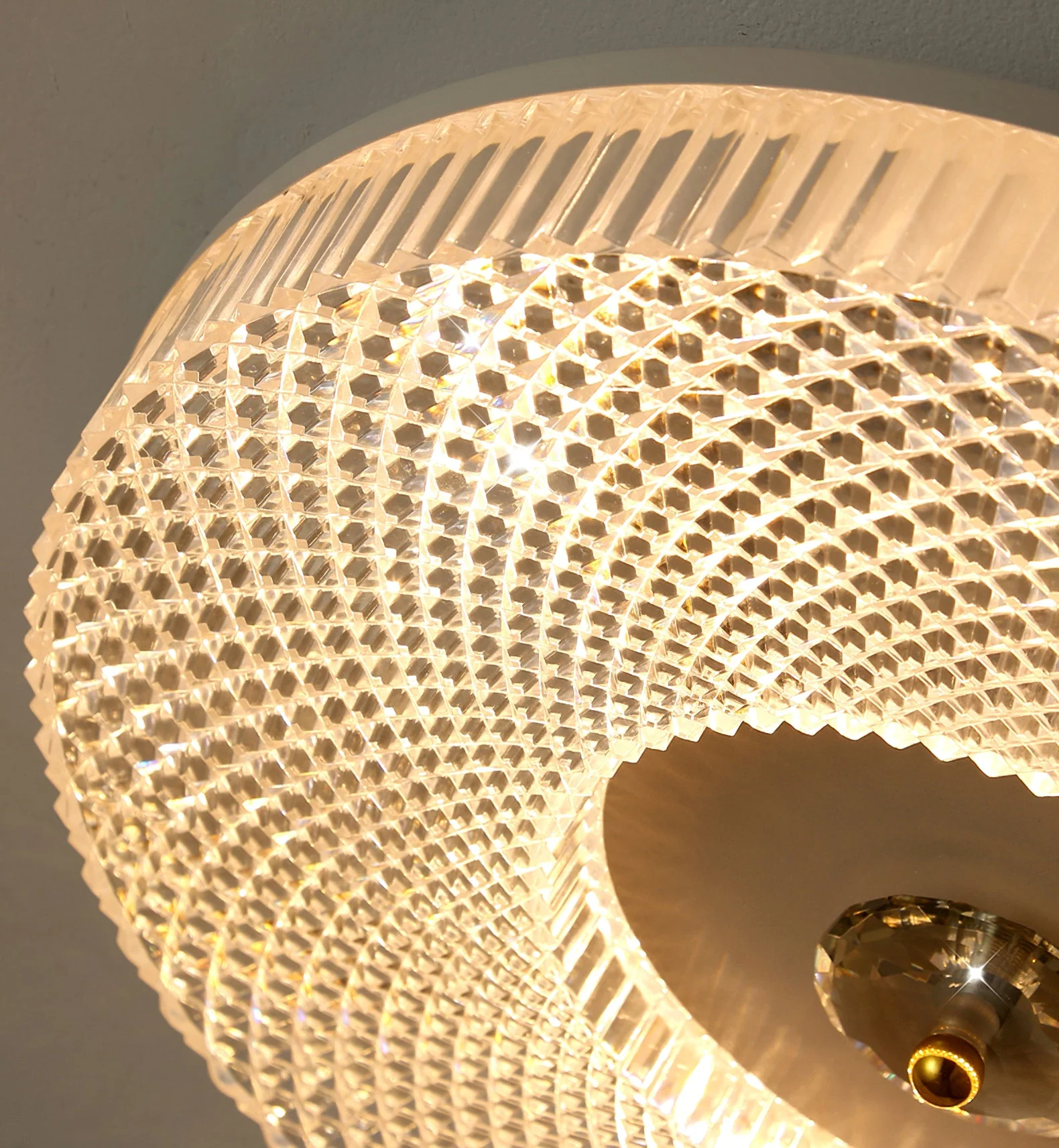Close-up of the Ayla ceiling light's textured acrylic diffuser and center detail