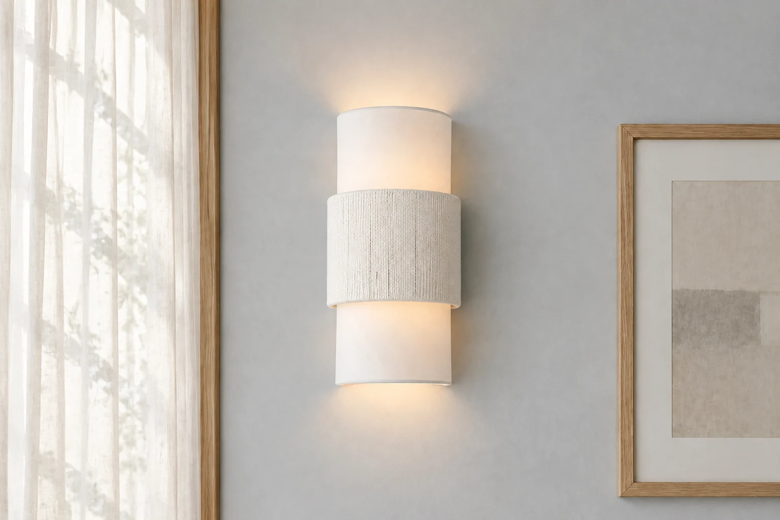 Freya modern linen wall light in a calm interior