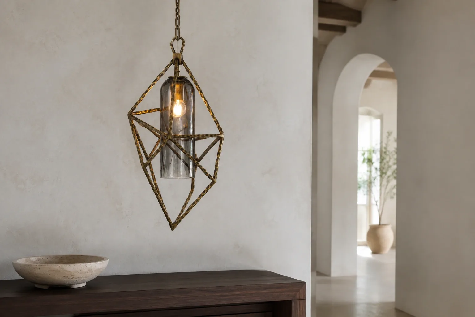 Aria Vesta Geometric Smoked Glass Pendant Light