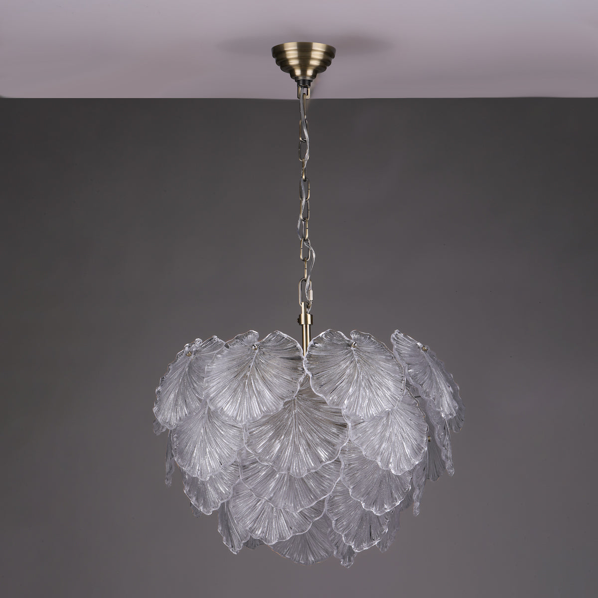 Courtney glass leaf chandelier unlit