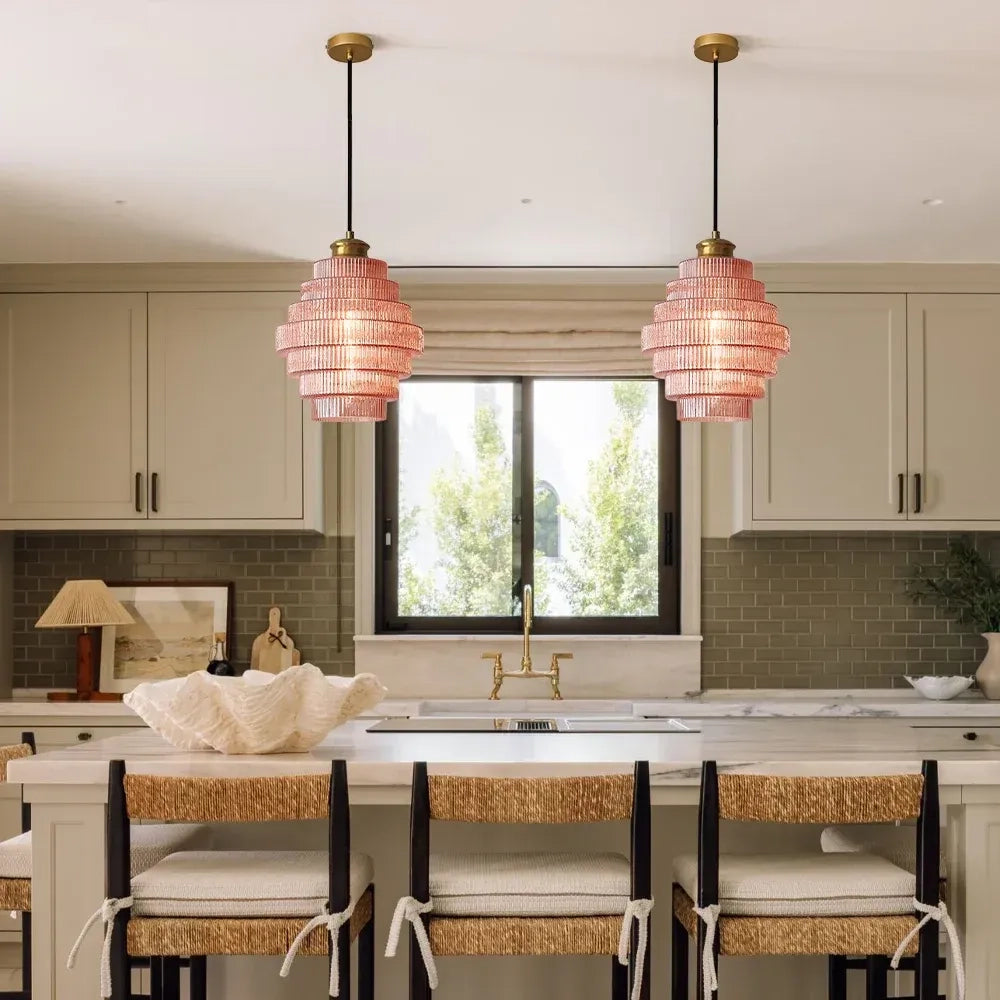 Vintage Stained Striped Glass Pendant Light pink4.webp__PID:05c9f392-303e-45c3-bc35-54260a8854d3