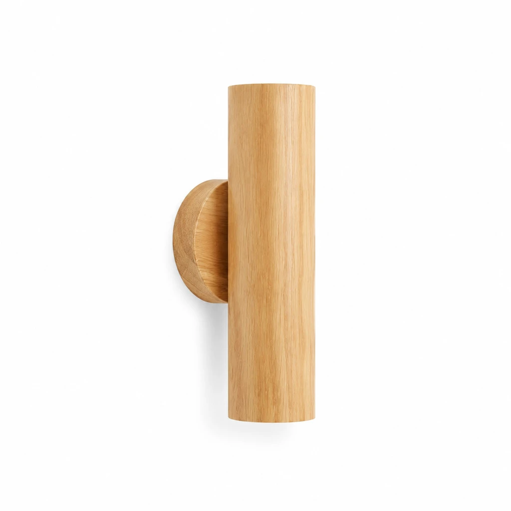 Natural Wood finish Japanese cylinder wall sconce