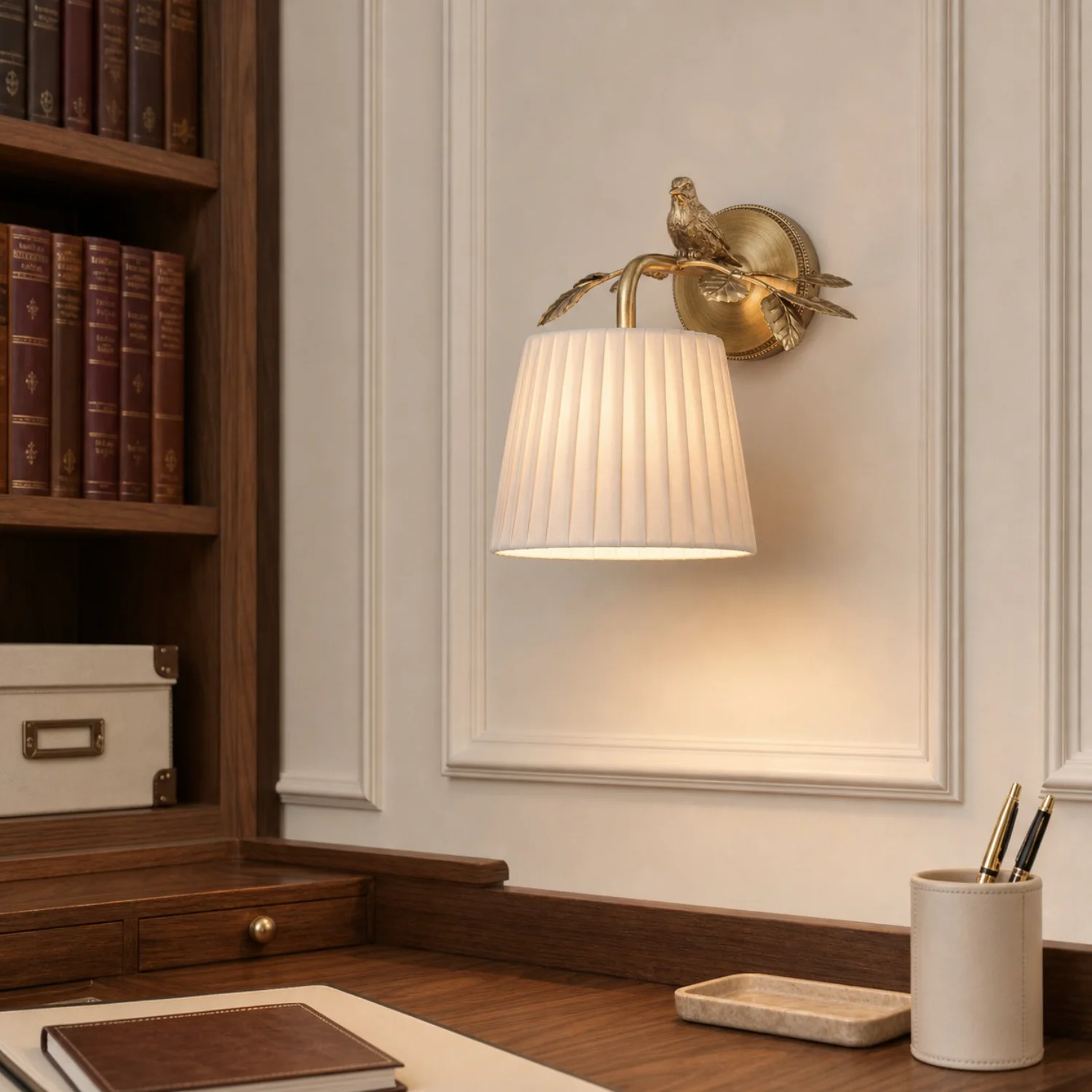 Egelton wall light above a home desk