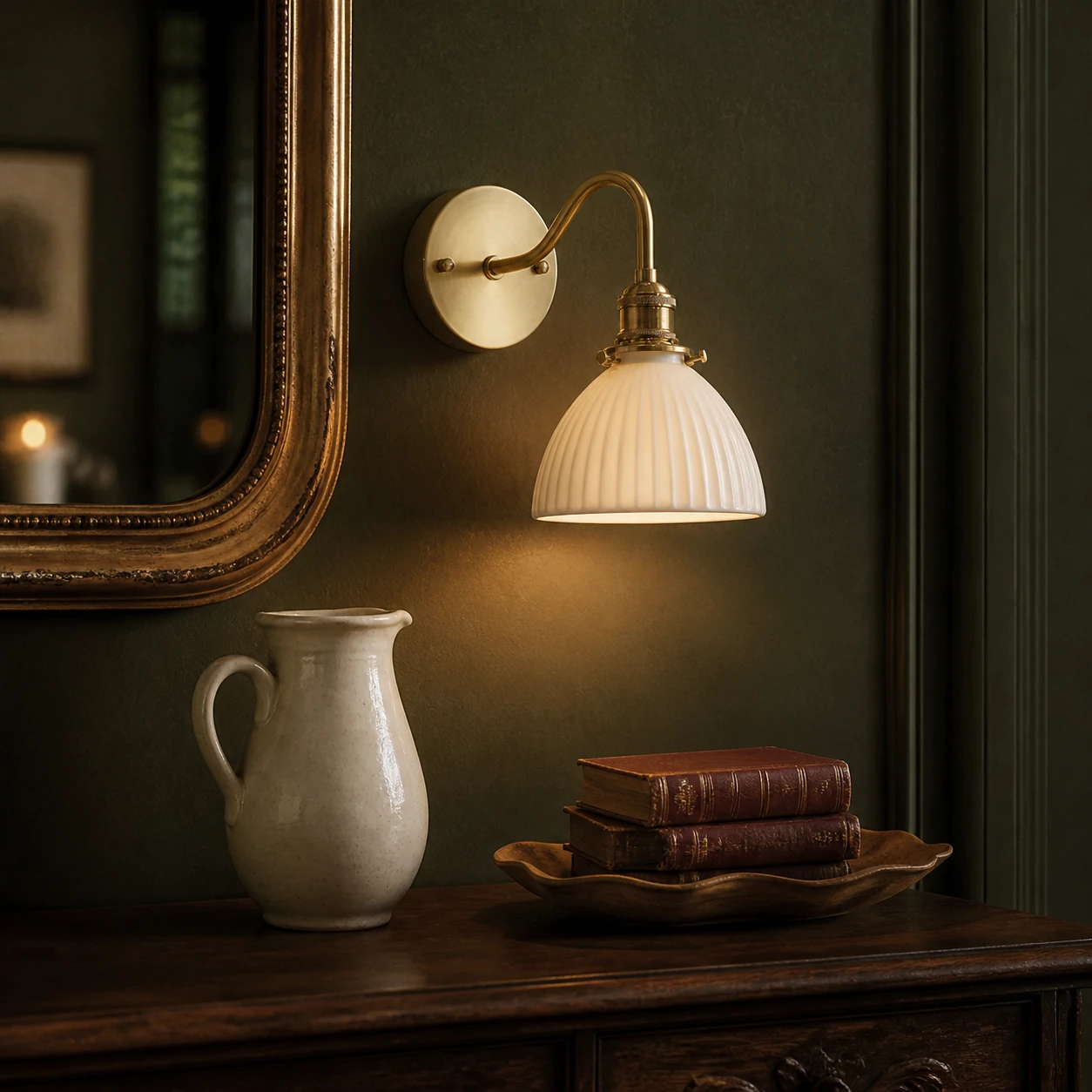 Vintage Brass Ceramic Shade Wall Sconce lifestyle image 4