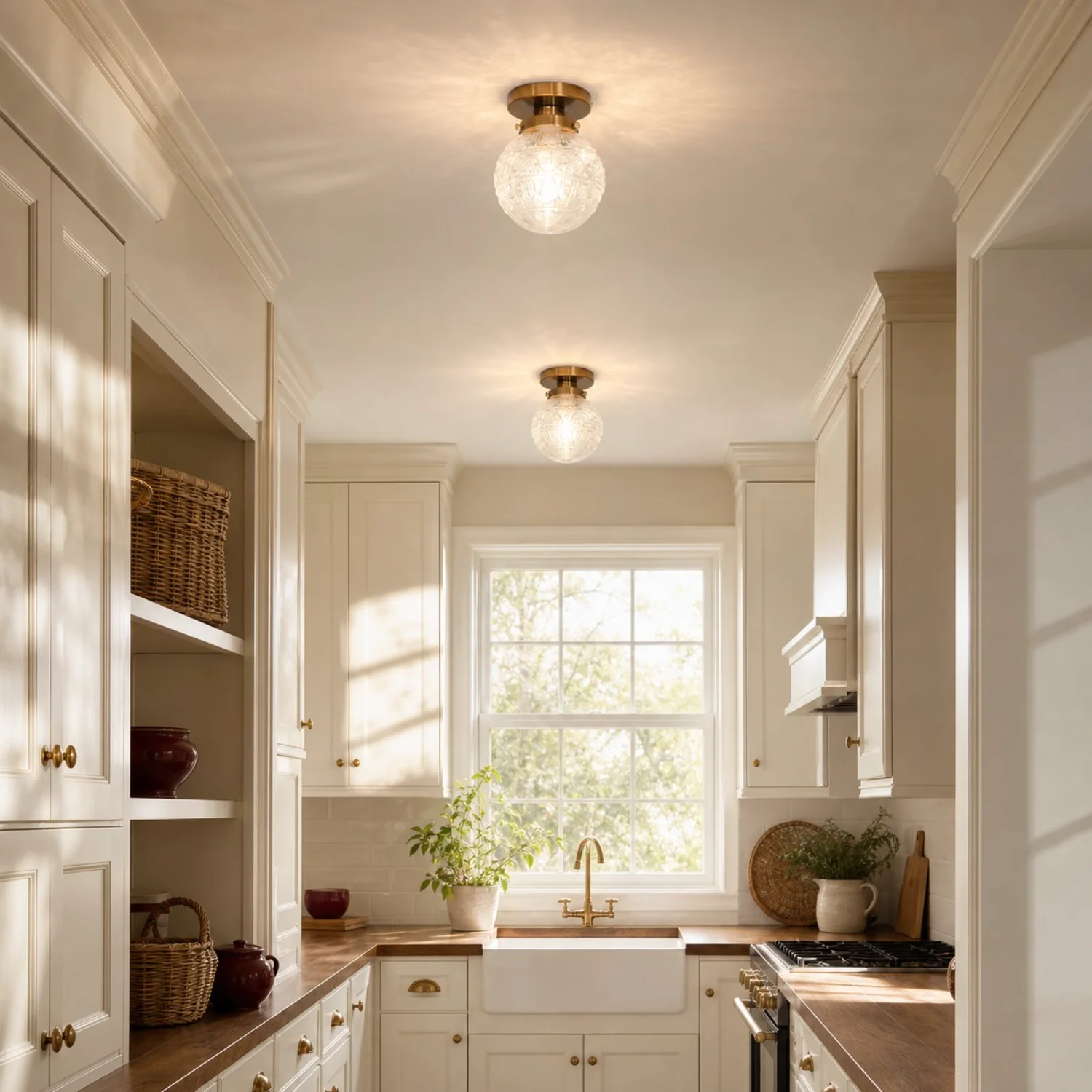 Thetis ceiling light in a bright kitchen passage