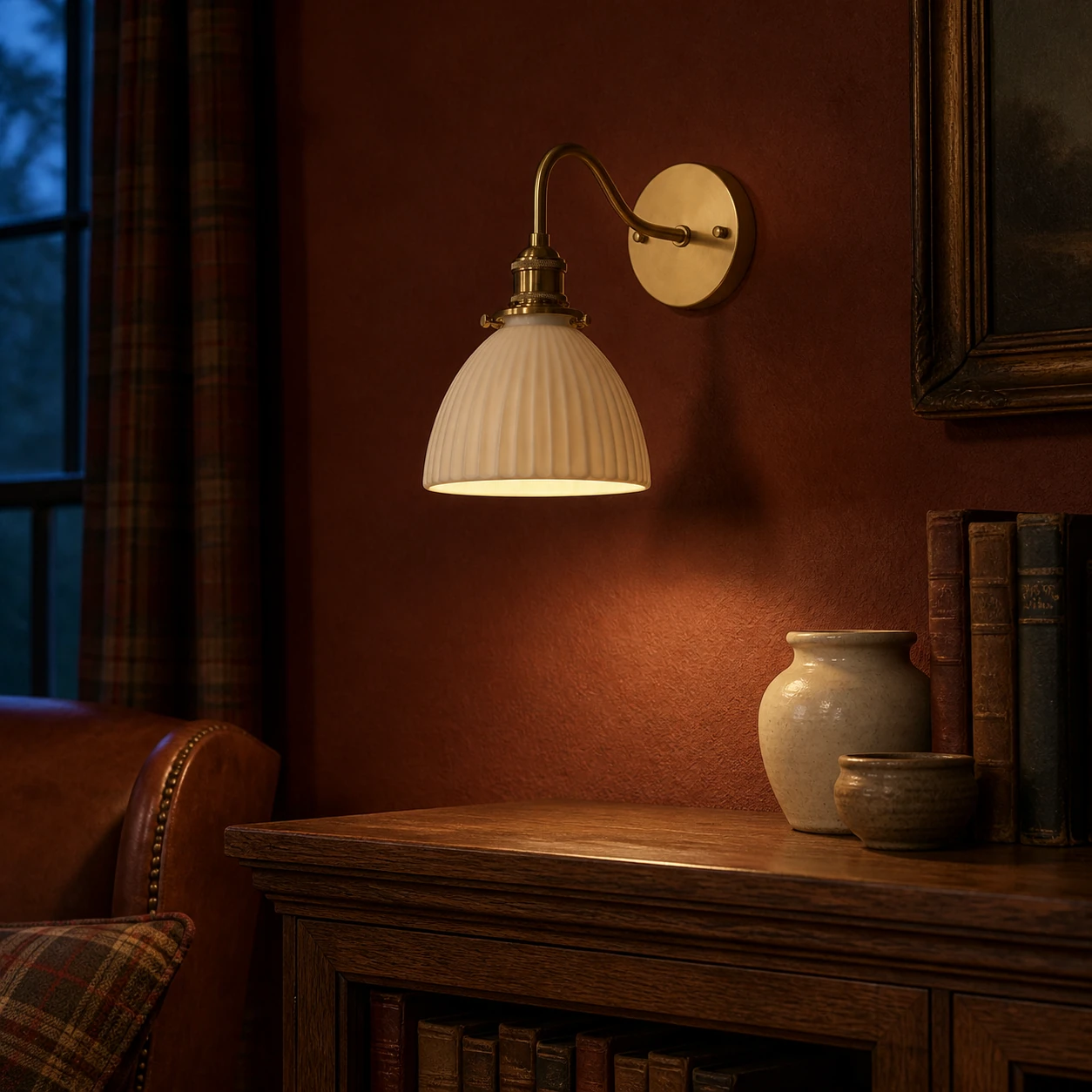 Vintage Brass Ceramic Shade Wall Sconce lifestyle image 7