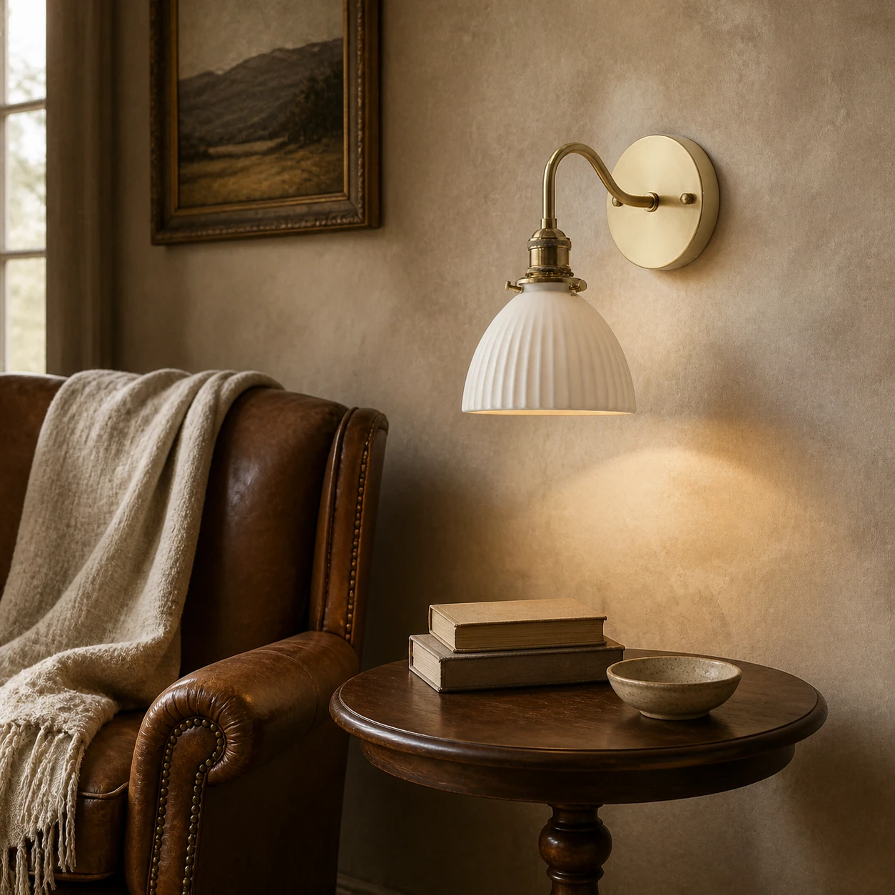 Vintage Brass Ceramic Shade Wall Sconce lifestyle image 3