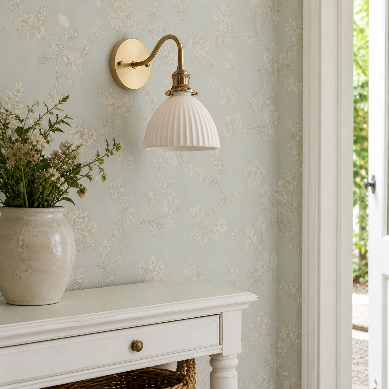 Vintage Brass Ceramic Shade Wall Sconce lifestyle image 6