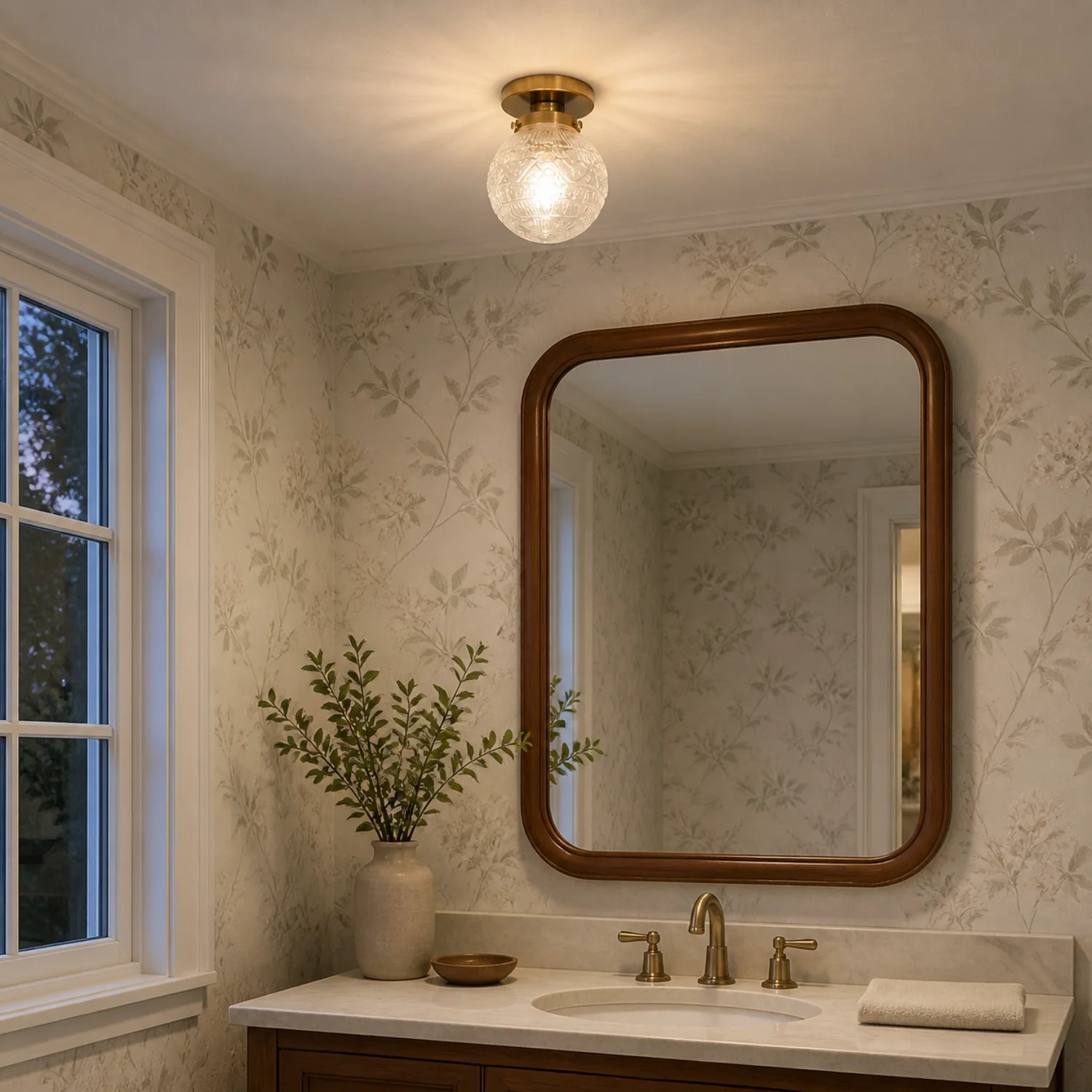 Thetis ceiling light above a bathroom vanity area