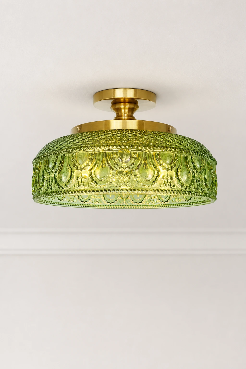 Complete Jules textured glass ceiling light installed flush to the ceiling