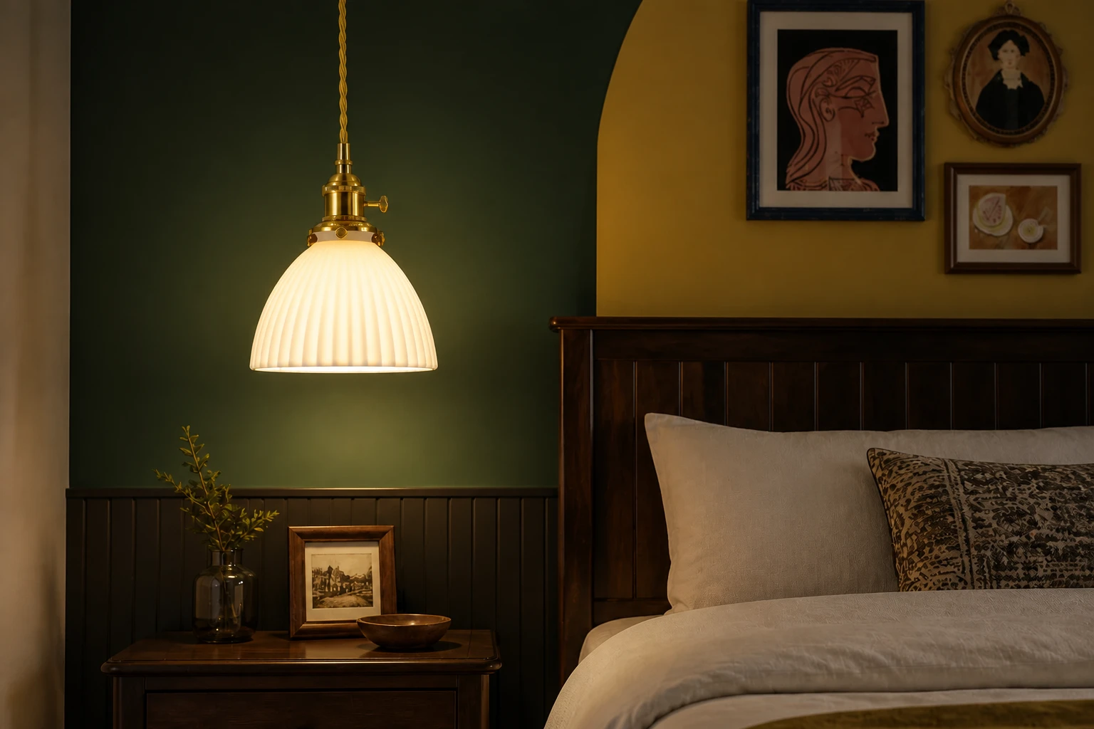 Durford pendant beside a bed