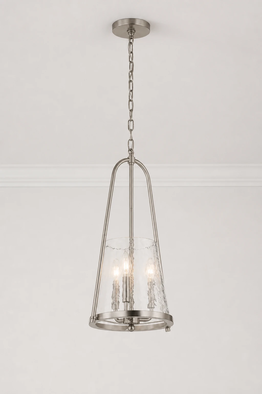 Brushed Nickel Ismena pendant installed from a flush ceiling canopy