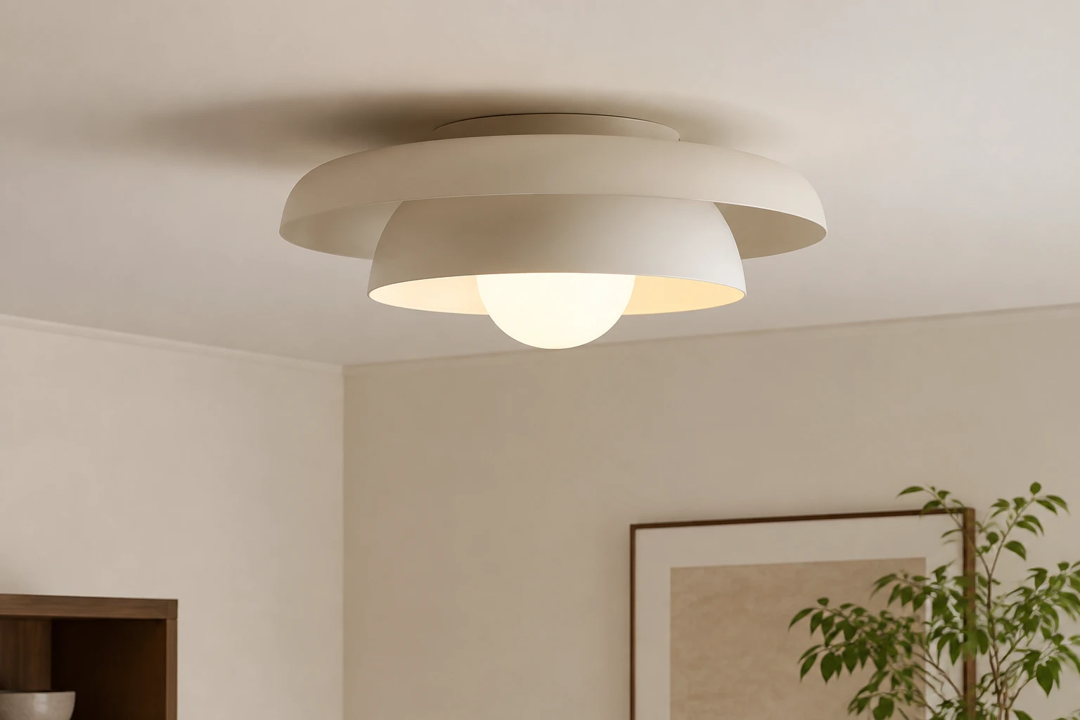 Cream-white Neso modern flush mount ceiling light in a living area