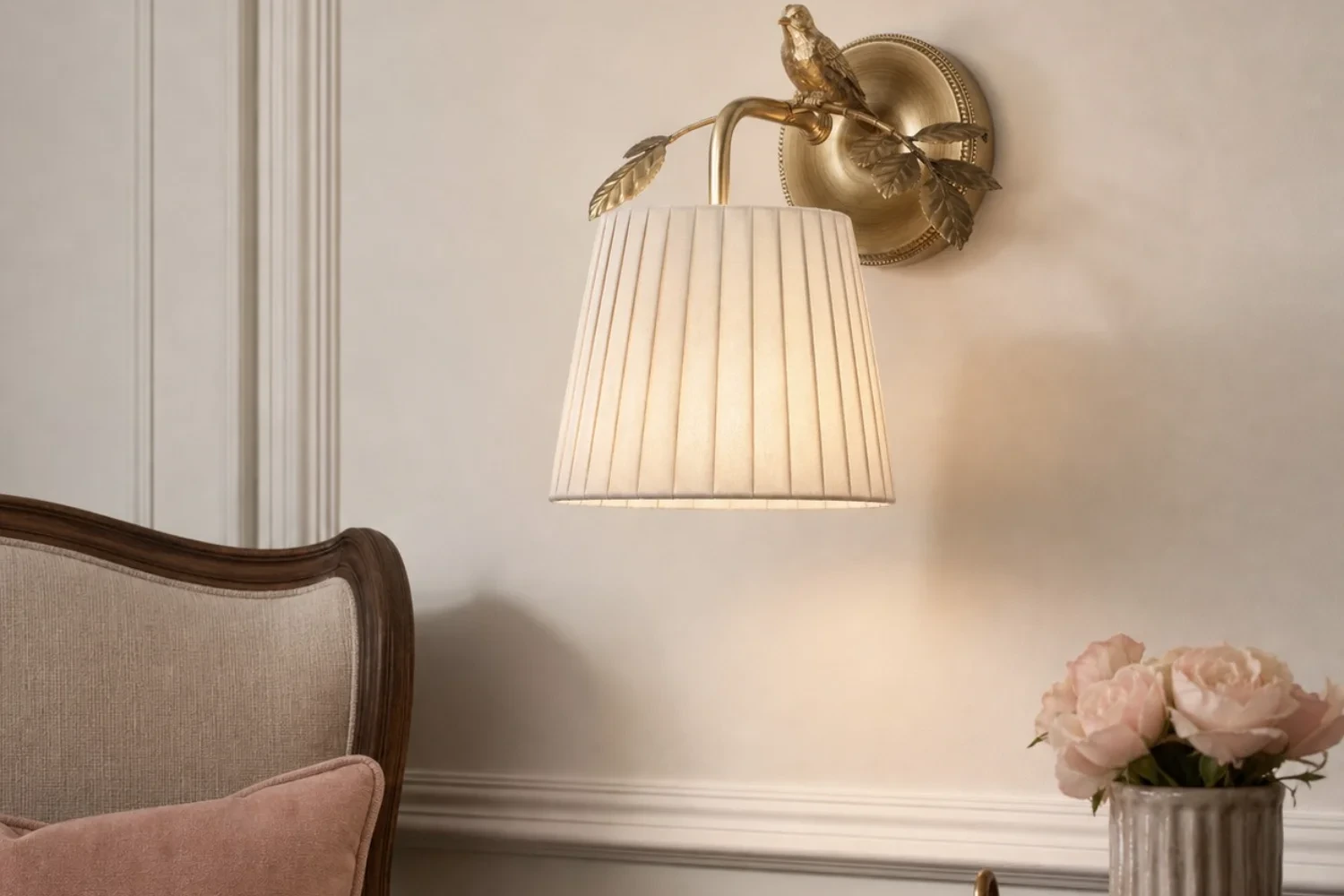 Egelton bird wall light installed beside a family reading chair