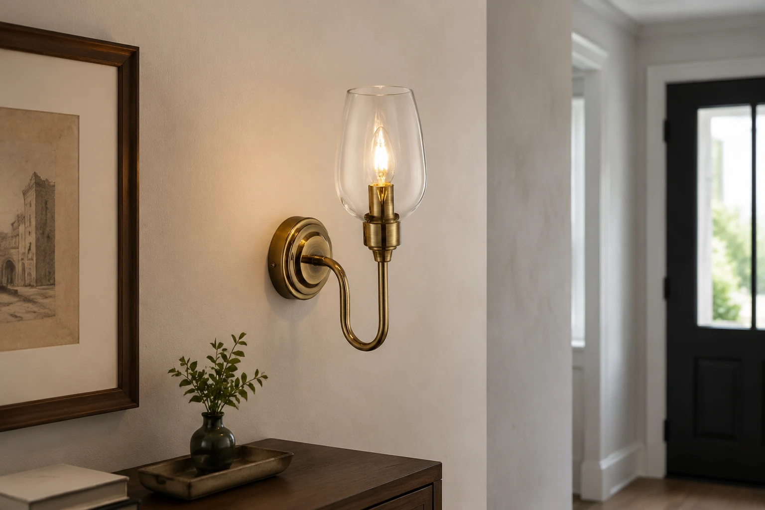 Amos wall light above a hallway console
