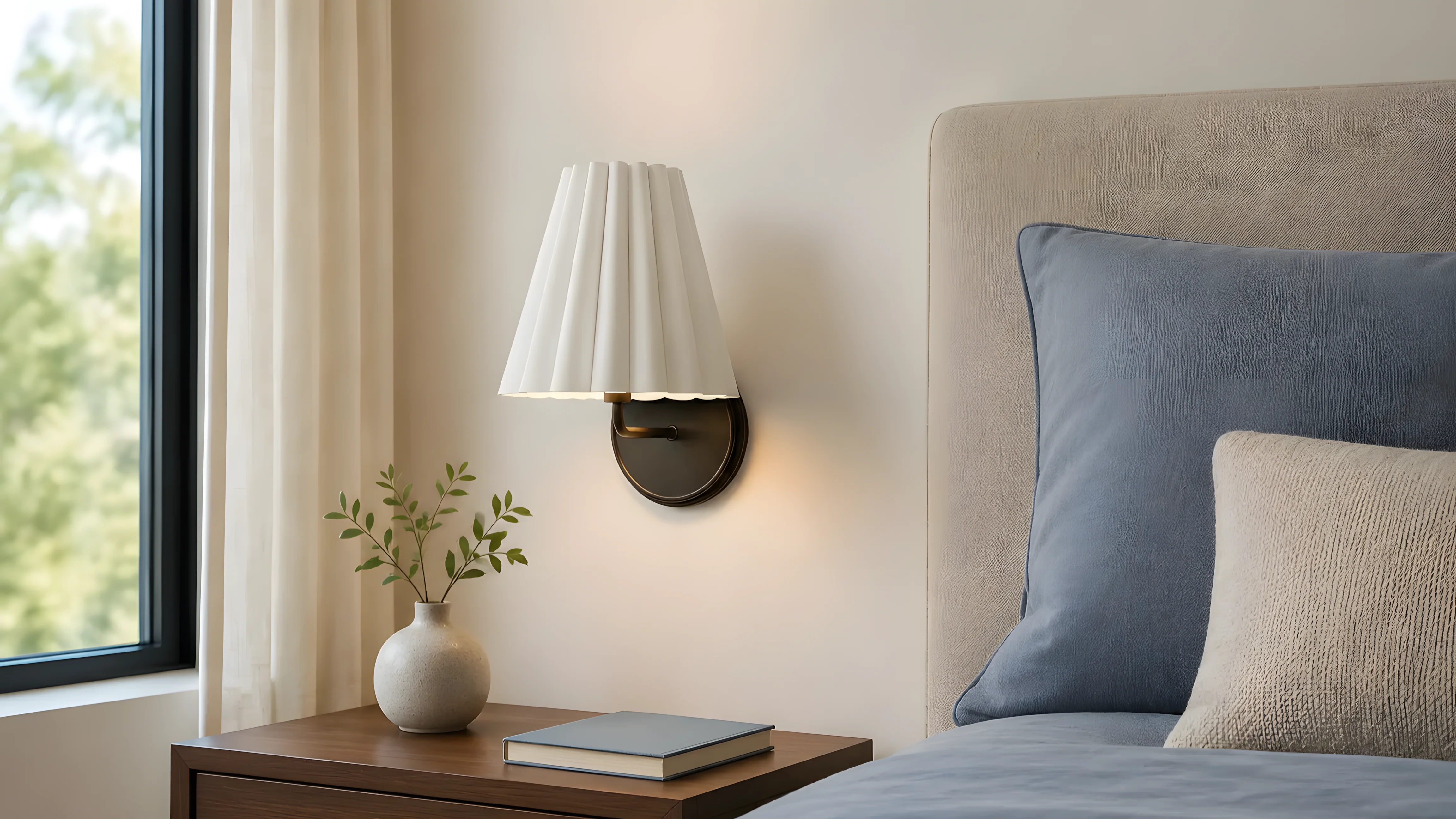 Soft wall light beside a bedroom bed