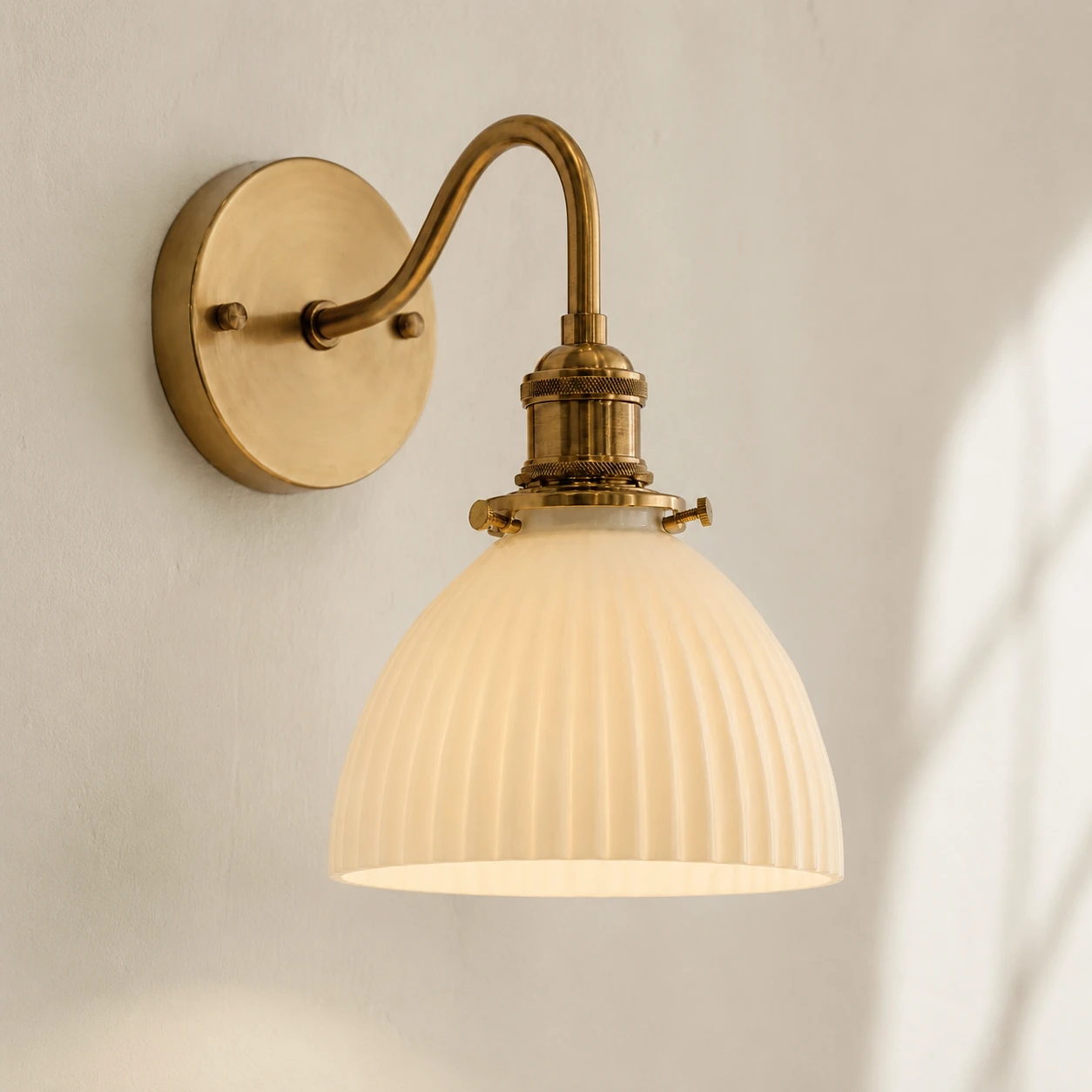 Close view of the ivory fluted ceramic shade