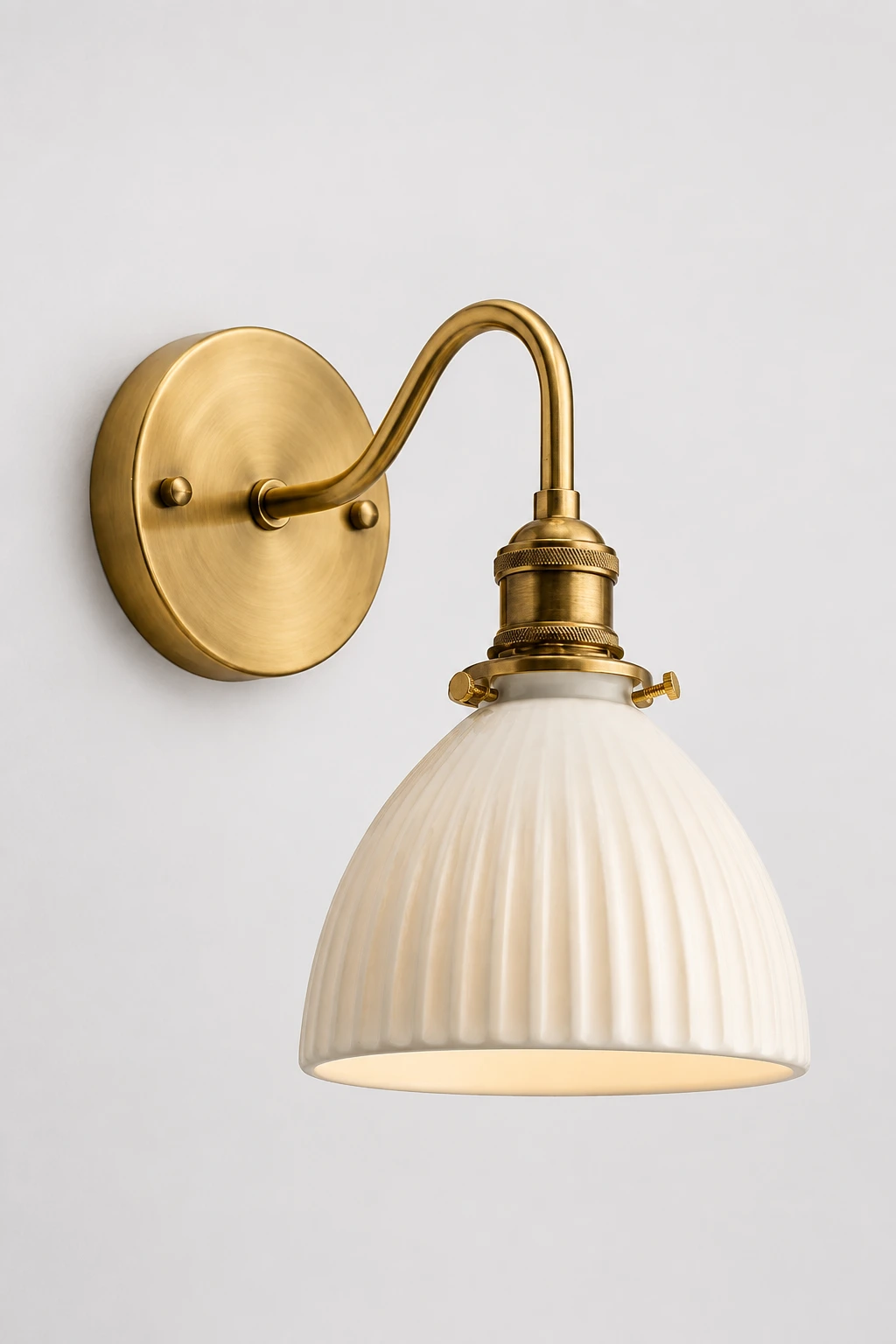 Complete vintage brass ceramic wall sconce on a neutral studio background