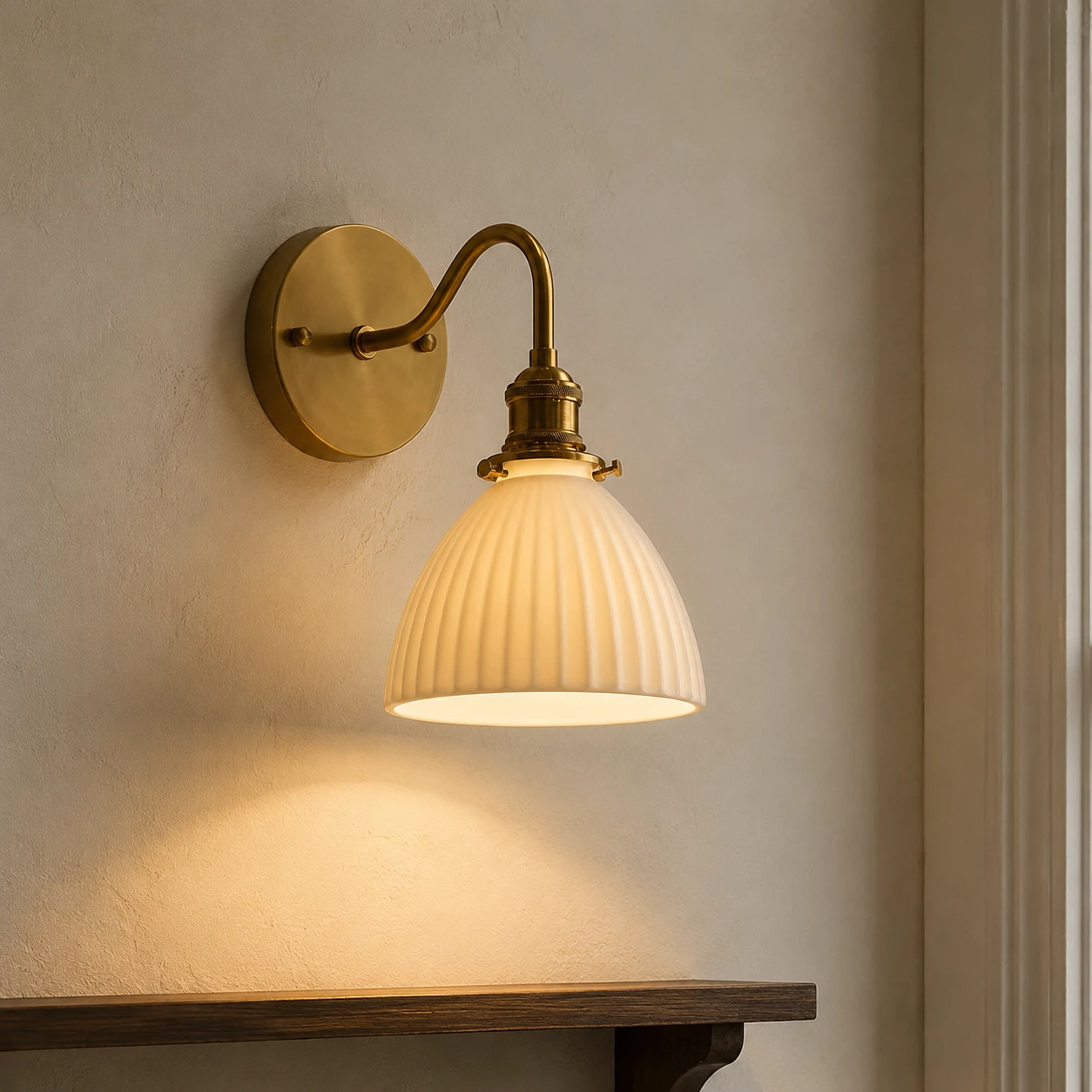 Complete wall sconce casting a soft pool of light below
