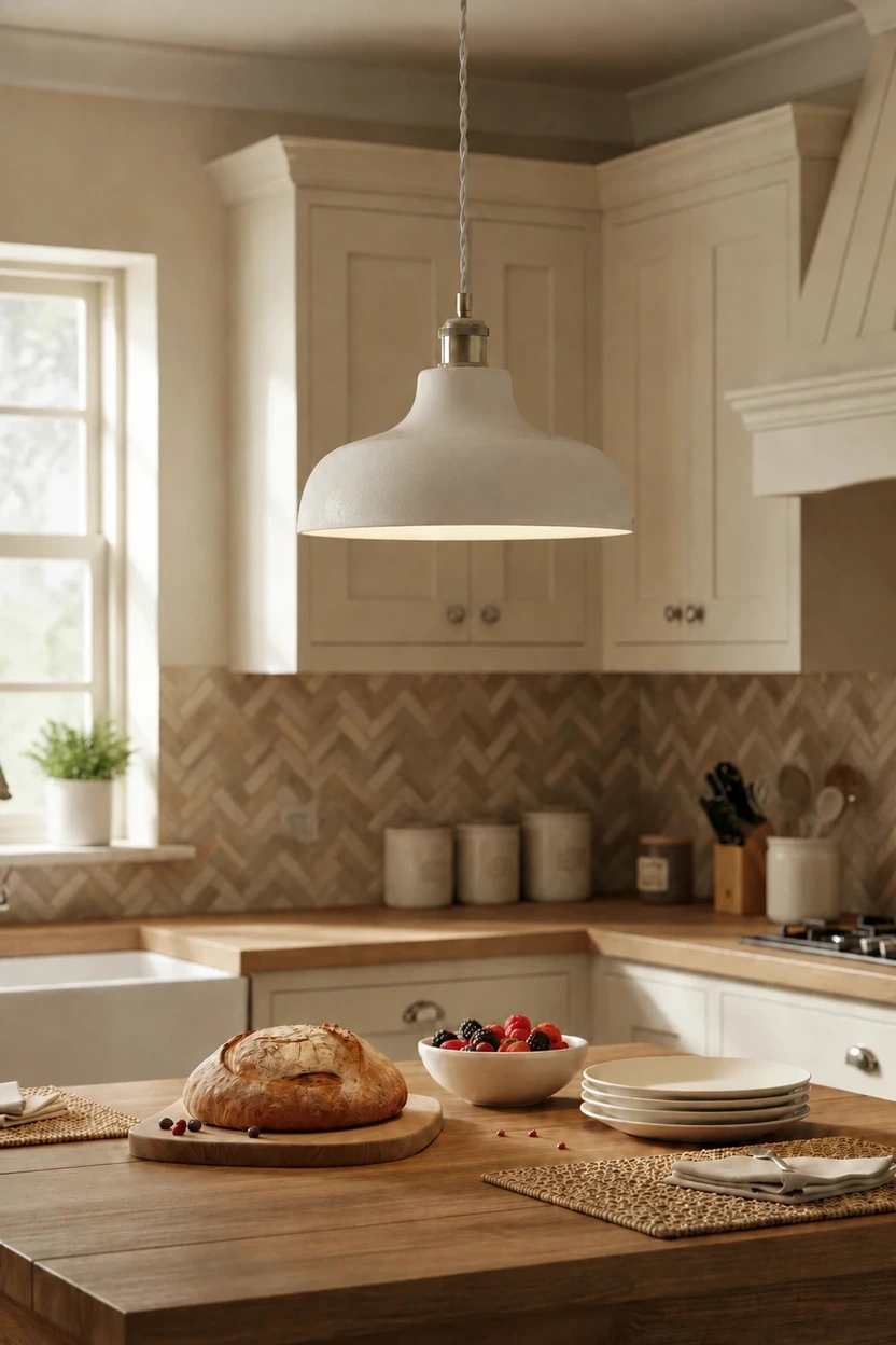 White cement and antique brass pendant hardware