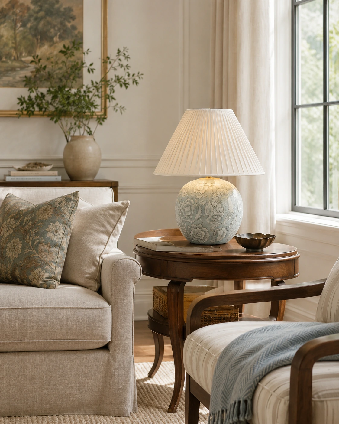 Montford table lamp on a living-room side table