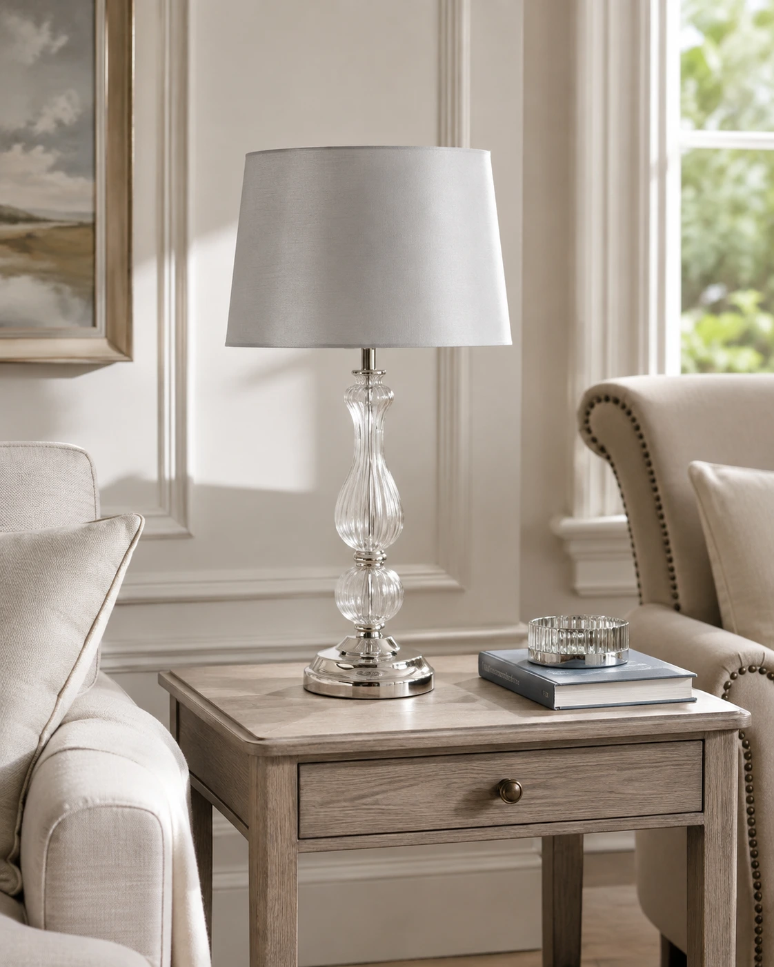 Bradshaw table lamp on a living-room side table