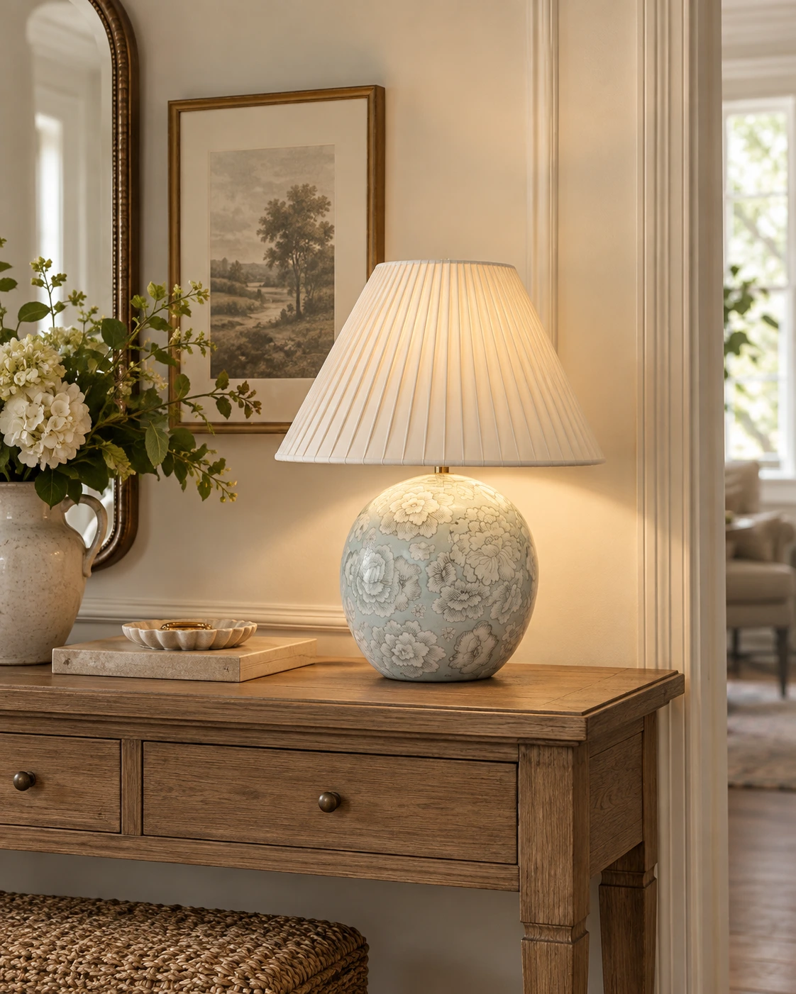 Montford table lamp on a home entry console