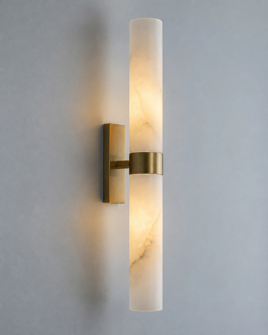 Tumbled Brass center collar, support arm and flush wall plate detail
