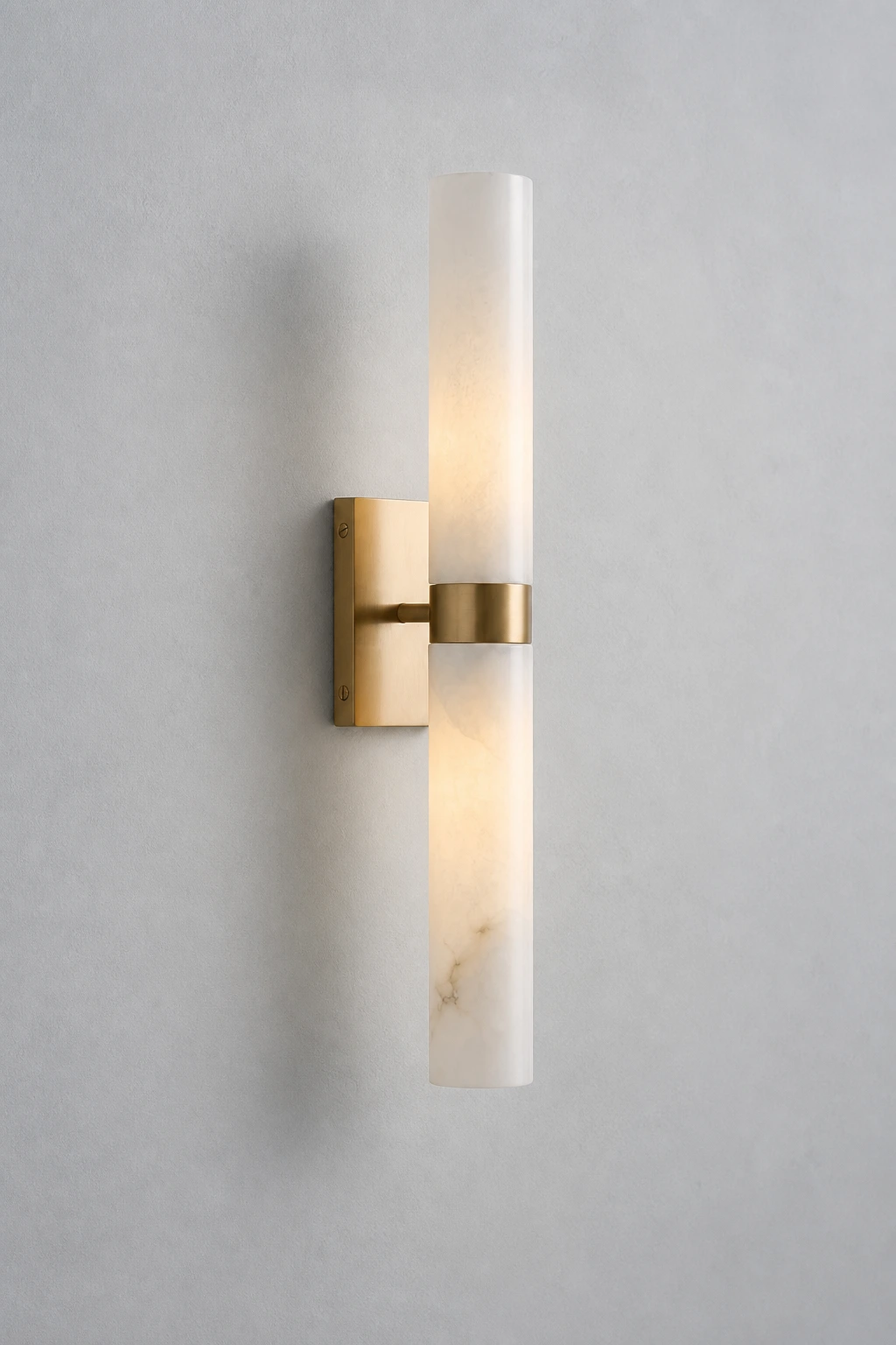 Complete Tumbled Brass double-tube alabaster wall sconce
