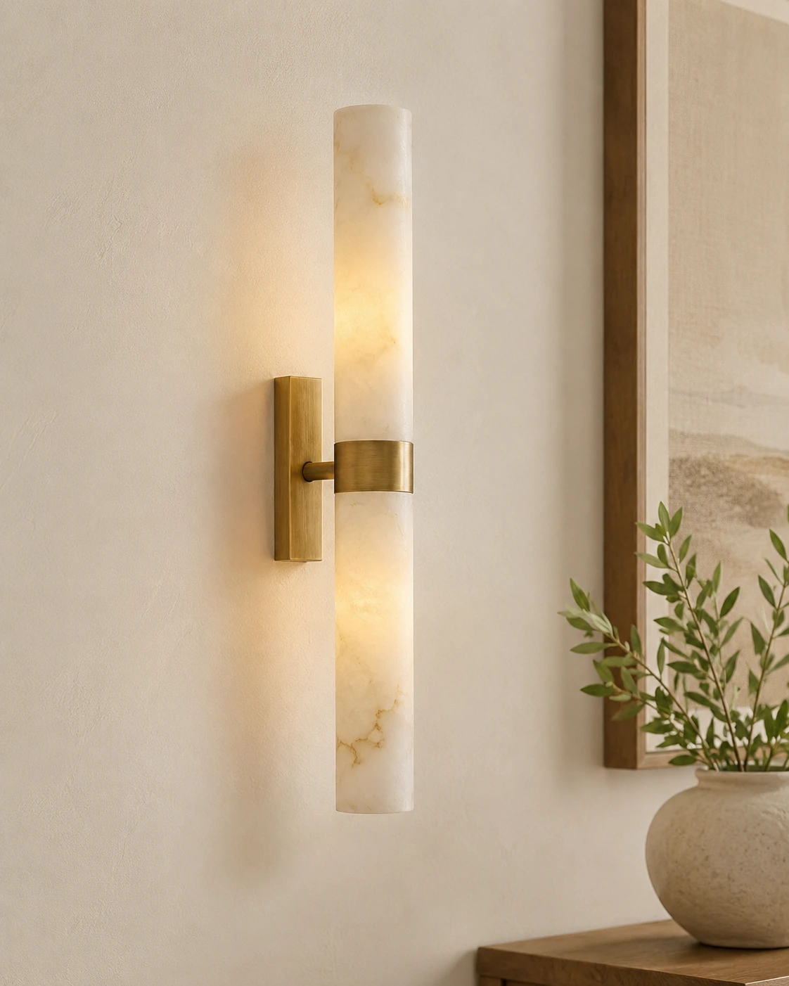 Translucent natural alabaster tube and mineral veining detail