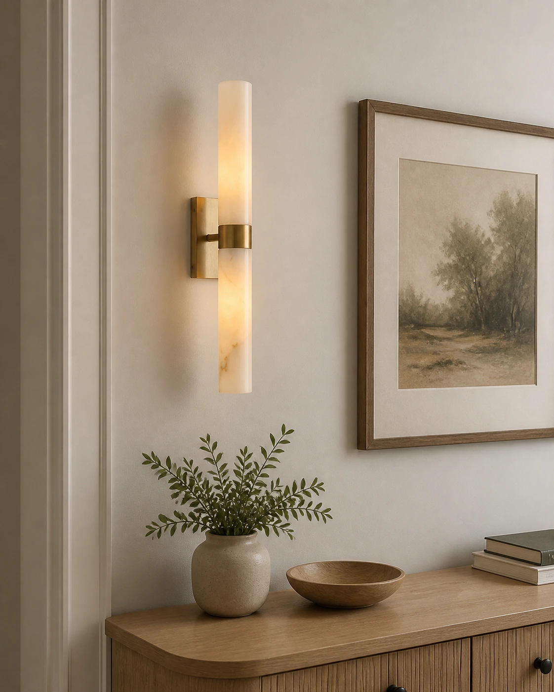 Dani alabaster wall sconce in a residential entryway