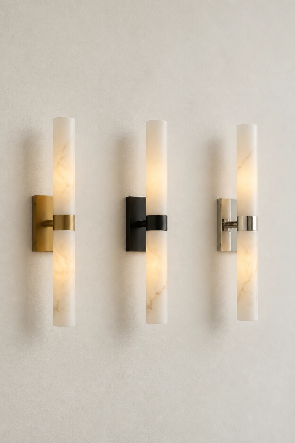 Tumbled Brass, Matte Black and Polished Nickel finish comparison