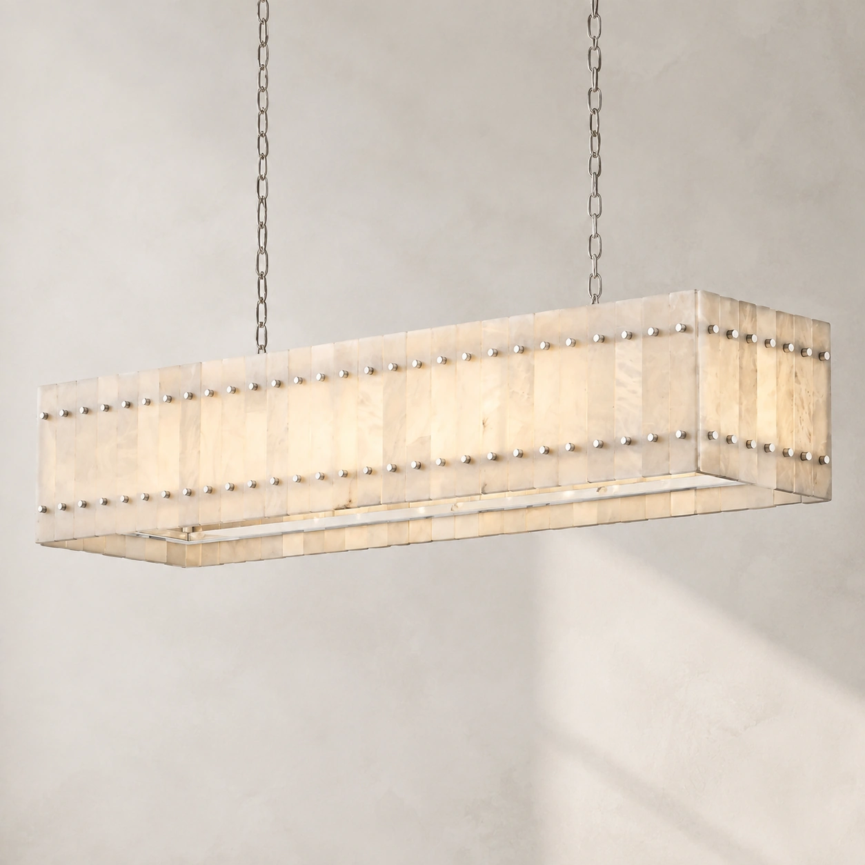 Mervin alabaster linear chandelier in the Polished Nickel finish