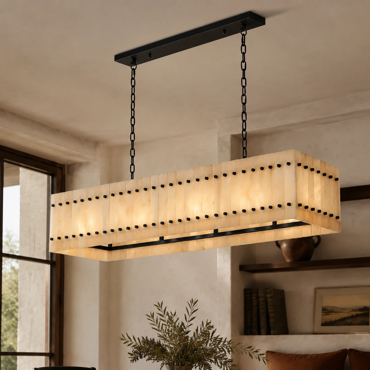 Mervin linear chandelier side profile in the Matte Black finish