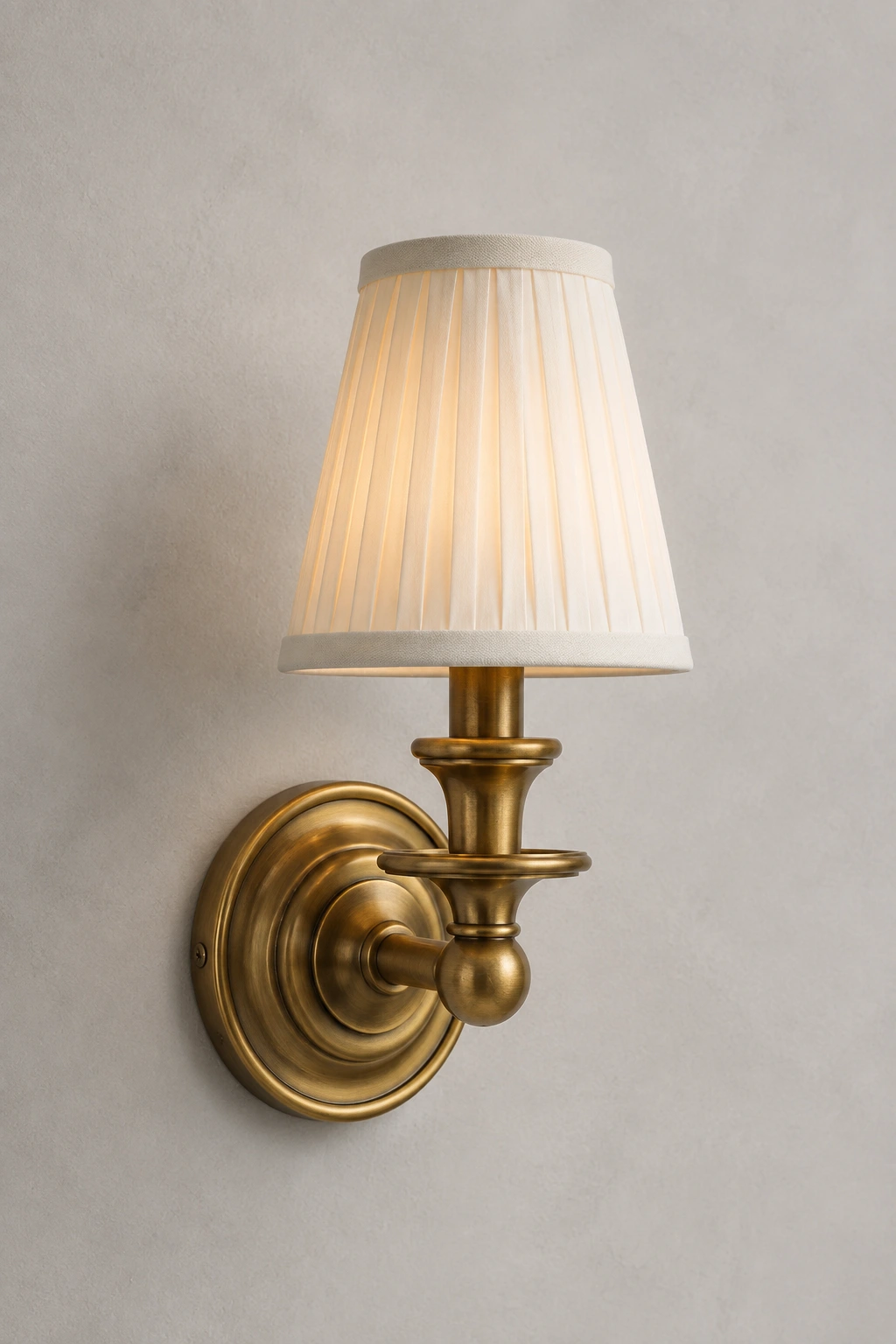 Complete Brass wall sconce with an ivory pleated shade