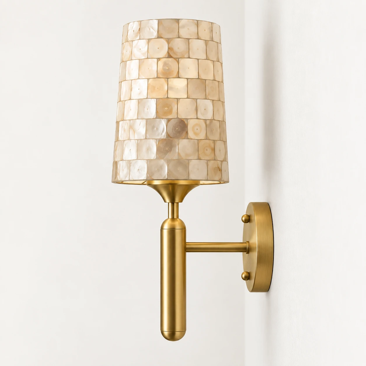 Side view of the shell-mosaic wall light showing its short wall projection