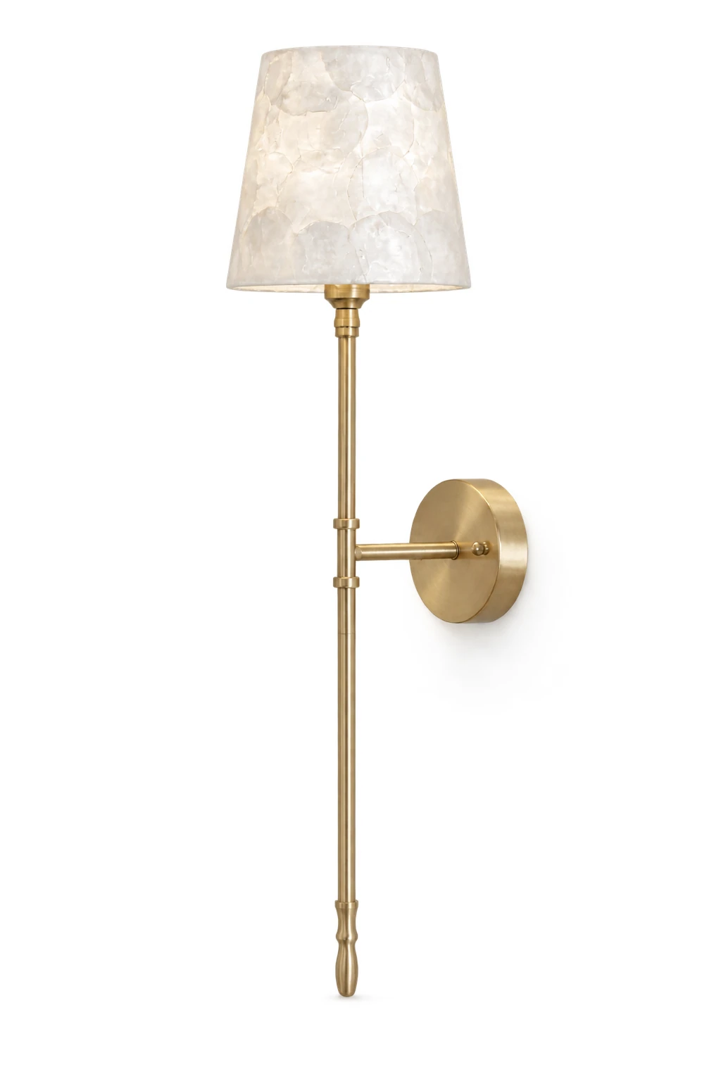 Elodie French Vintage Mosaic Capiz Tapered Wall Sconce — Brass, 17 × 56 cm