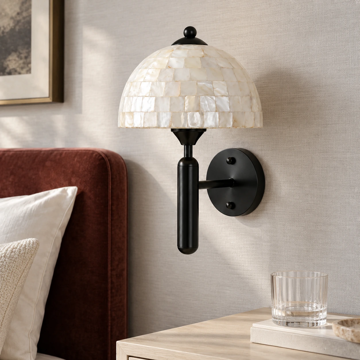 Black Nerelle white shell dome wall sconce